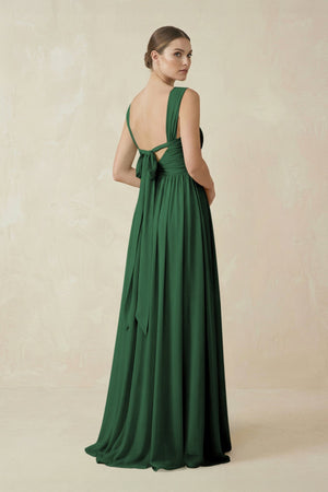 A - Line Pleated Chiffon Long Bridesmaid Dress in Dark Green - SHE IS ME Bridesmaid Dresses
