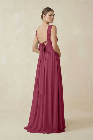 A - Line Pleated Chiffon Long Bridesmaid Dress in Desert Rose - SHE IS ME Bridesmaid Dresses
