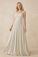 A - Line Pleated Chiffon Long Bridesmaid Dress in Dove Gray - SHE IS ME Bridesmaid Dresses