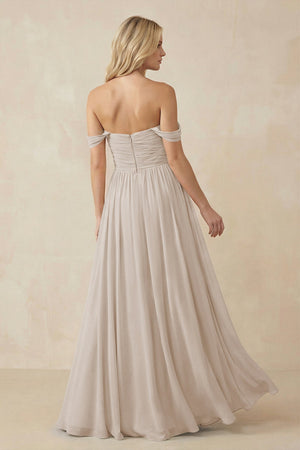 A - Line Pleated Chiffon Long Bridesmaid Dress in Frost - SHE IS ME Bridesmaid Dresses