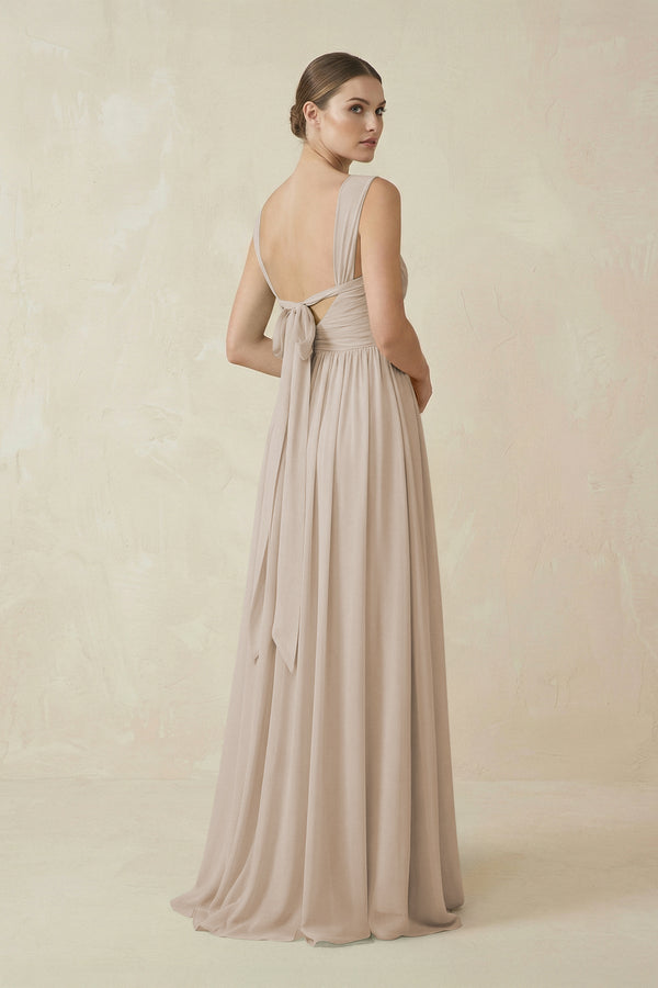 A - Line Pleated Chiffon Long Bridesmaid Dress in Frost - SHE IS ME Bridesmaid Dresses