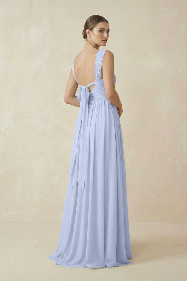 A - Line Pleated Chiffon Long Bridesmaid Dress in Ice - SHE IS ME Bridesmaid Dresses
