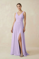A - Line Pleated Chiffon Long Bridesmaid Dress in Lavender - SHE IS ME Bridesmaid Dresses