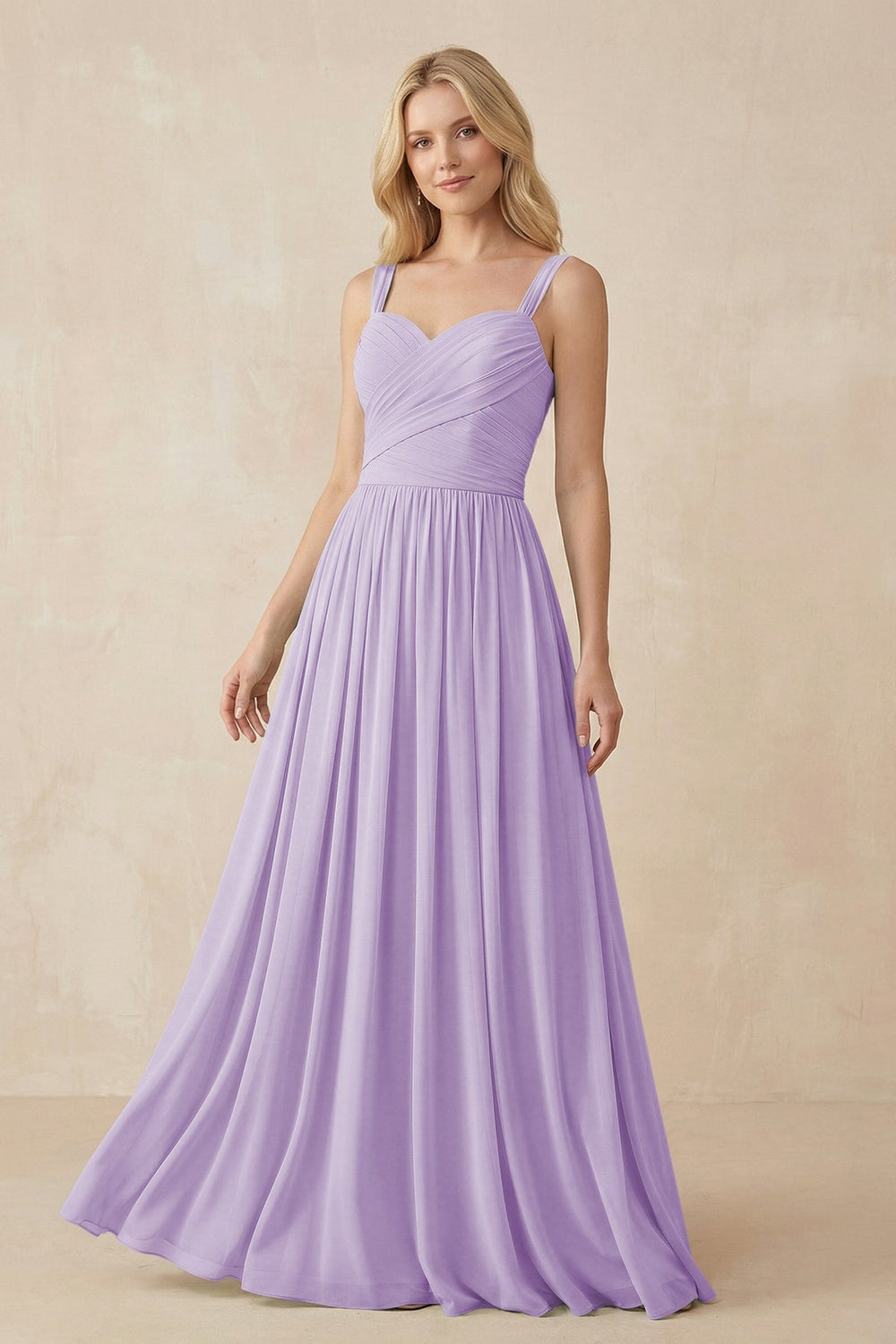 A - Line Pleated Chiffon Long Bridesmaid Dress in Lavender - SHE IS ME Bridesmaid Dresses