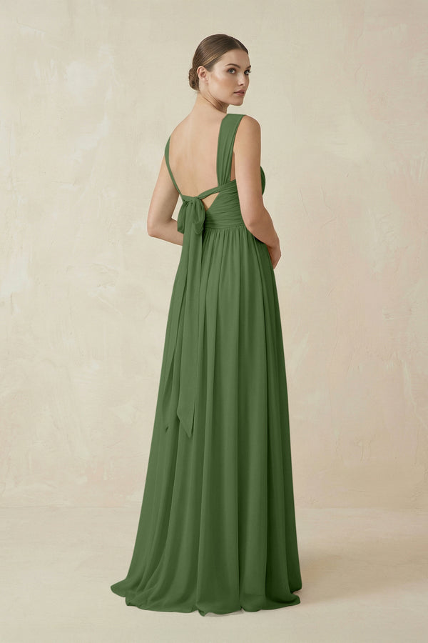 A - Line Pleated Chiffon Long Bridesmaid Dress in Moss - SHE IS ME Bridesmaid Dresses