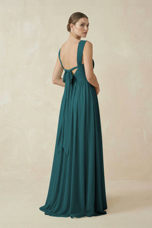 A - Line Pleated Chiffon Long Bridesmaid Dress in Pine - SHE IS ME Bridesmaid Dresses