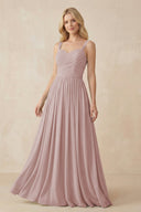 A - Line Pleated Chiffon Long Bridesmaid Dress in Toffee - SHE IS ME Bridesmaid Dresses