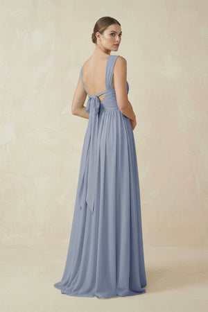 A - Line Pleated Chiffon Long Bridesmaid Dress in Twilight - SHE IS ME Bridesmaid Dresses