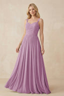 A - Line Pleated Chiffon Long Bridesmaid Dress in Wisteria - SHE IS ME Bridesmaid Dresses