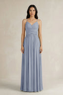 A - Line Pleated Spaghetti Strap Chiffon Bridesmaid Dress in Twilight - SHE IS ME Bridesmaid Dresses