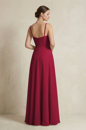 A - Line Ruffled Spaghetti Strap Chiffon Bridesmaid Dress in Berry - SHE IS ME Bridesmaid Dresses