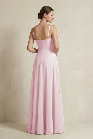 A - Line Ruffled Spaghetti Strap Chiffon Bridesmaid Dress in Candy Pink - SHE IS ME Bridesmaid Dresses