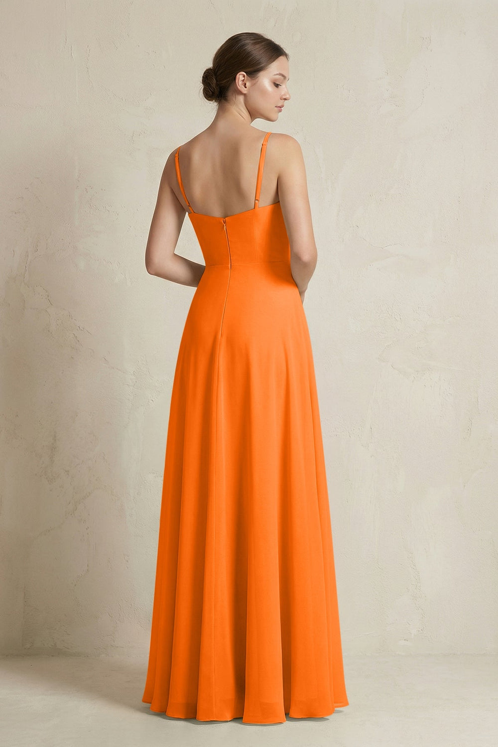 A - Line Ruffled Spaghetti Strap Chiffon Bridesmaid Dress in Cinnamon - SHE IS ME Bridesmaid Dresses