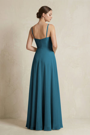 A - Line Ruffled Spaghetti Strap Chiffon Bridesmaid Dress in Dark Teal - SHE IS ME Bridesmaid Dresses