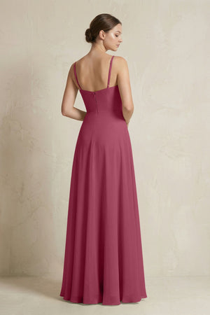 A - Line Ruffled Spaghetti Strap Chiffon Bridesmaid Dress in Desert Rose - SHE IS ME Bridesmaid Dresses