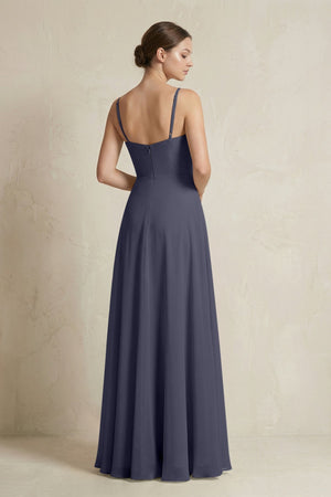 A - Line Ruffled Spaghetti Strap Chiffon Bridesmaid Dress in Dusk Blue - SHE IS ME Bridesmaid Dresses