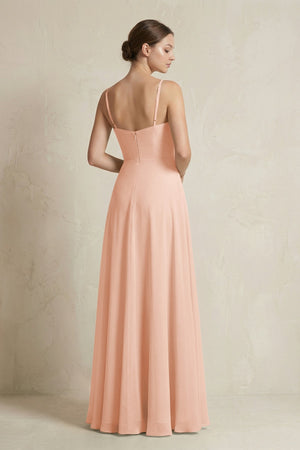 A - Line Ruffled Spaghetti Strap Chiffon Bridesmaid Dress in English Rose - SHE IS ME Bridesmaid Dresses