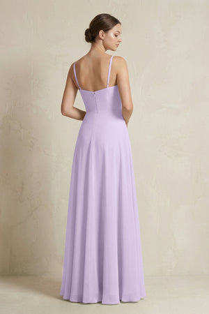 A - Line Ruffled Spaghetti Strap Chiffon Bridesmaid Dress in Lavender - SHE IS ME Bridesmaid Dresses