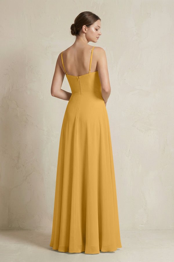 A - Line Ruffled Spaghetti Strap Chiffon Bridesmaid Dress in Marigold - SHE IS ME Bridesmaid Dresses