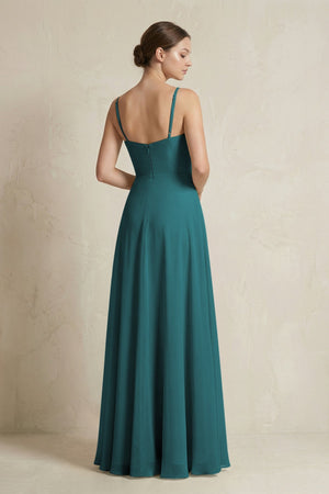 A - Line Ruffled Spaghetti Strap Chiffon Bridesmaid Dress in Pine - SHE IS ME Bridesmaid Dresses