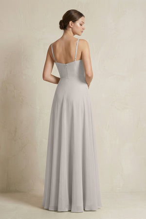 A - Line Ruffled Spaghetti Strap Chiffon Bridesmaid Dress in Silver - SHE IS ME Bridesmaid Dresses