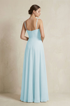 A - Line Ruffled Spaghetti Strap Chiffon Bridesmaid Dress in Sky Blue - SHE IS ME Bridesmaid Dresses