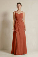 A - Line Ruffled Spaghetti Strap Chiffon Bridesmaid Dress in Spice - SHE IS ME Bridesmaid Dresses