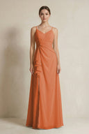 A - Line Ruffled Spaghetti Strap Chiffon Bridesmaid Dress in Terracotta - SHE IS ME Bridesmaid Dresses