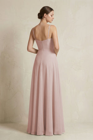 A - Line Ruffled Spaghetti Strap Chiffon Bridesmaid Dress in Toffee - SHE IS ME Bridesmaid Dresses