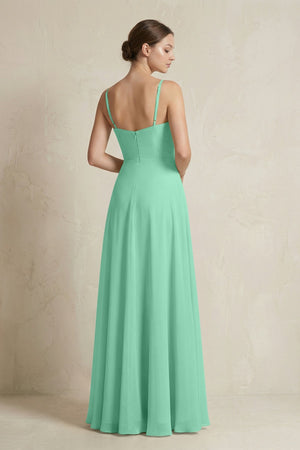 A - Line Ruffled Spaghetti Strap Chiffon Bridesmaid Dress in Turquoise - SHE IS ME Bridesmaid Dresses