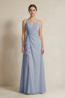 A - Line Ruffled Spaghetti Strap Chiffon Bridesmaid Dress in Twilight - SHE IS ME Bridesmaid Dresses