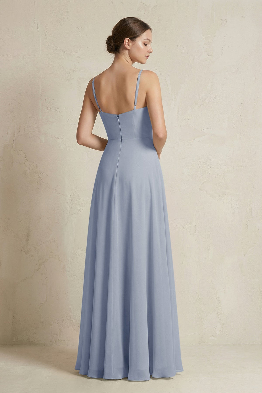 A - Line Ruffled Spaghetti Strap Chiffon Bridesmaid Dress in Twilight - SHE IS ME Bridesmaid Dresses