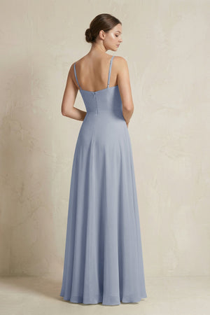 A - Line Ruffled Spaghetti Strap Chiffon Bridesmaid Dress in Twilight - SHE IS ME Bridesmaid Dresses