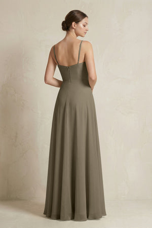 A - Line Ruffled Spaghetti Strap Chiffon Bridesmaid Dress in Willow Green - SHE IS ME Bridesmaid Dresses