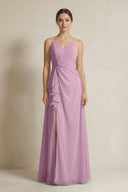 A - Line Ruffled Spaghetti Strap Chiffon Bridesmaid Dress in Wisteria - SHE IS ME Bridesmaid Dresses