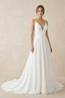 A - line Spaghetti Straps Lace Wedding Dress in White - SHE IS ME Wedding Dresses