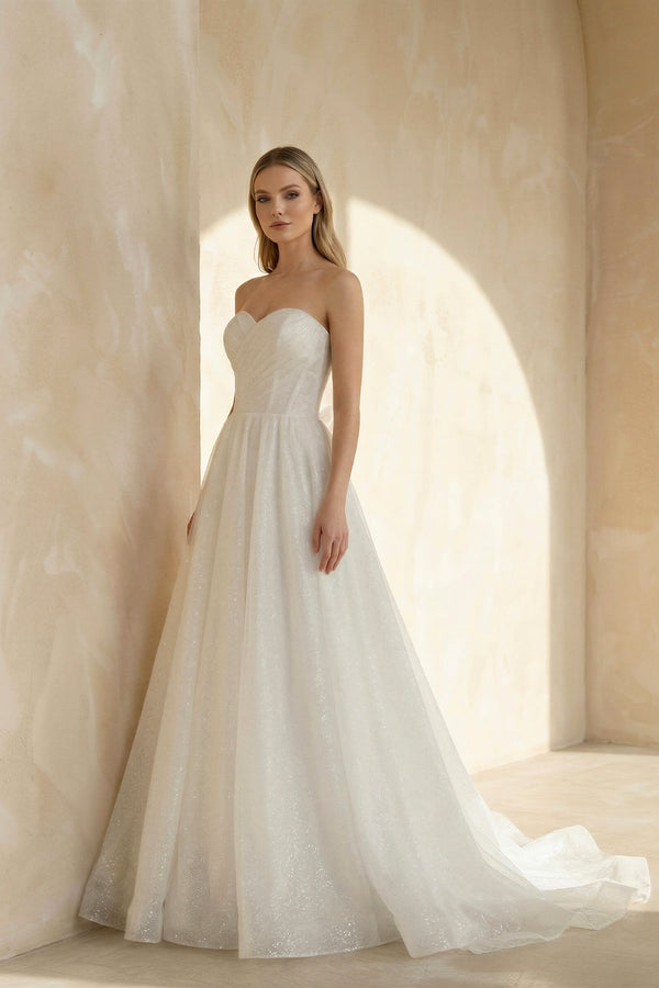 A Line Sweetheart Tulle Wedding Dress in White - SHE IS ME Wedding Dresses