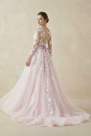 A - Line Tulle Wedding Dresses with Lace Appliques - SHE IS ME Wedding Dresses