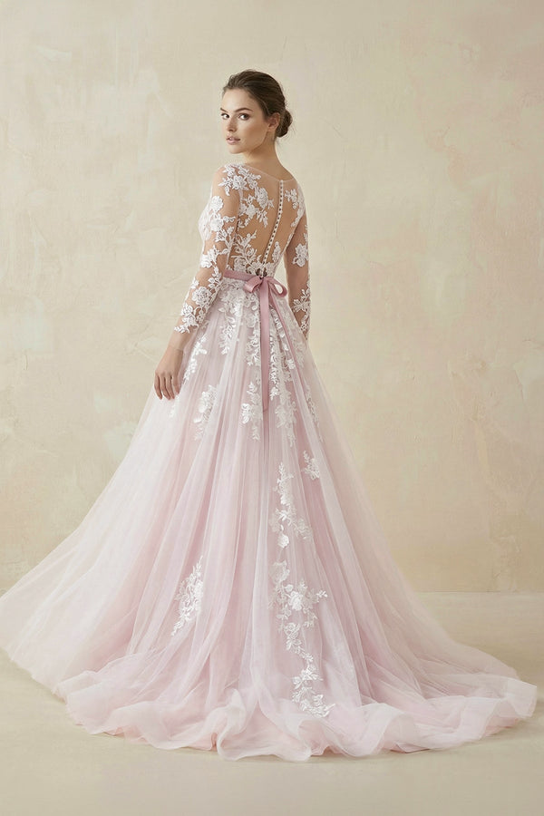 A - Line Tulle Wedding Dresses with Lace Appliques - SHE IS ME Wedding Dresses