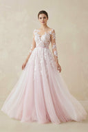 A - Line Tulle Wedding Dresses with Lace Appliques - SHE IS ME Wedding Dresses
