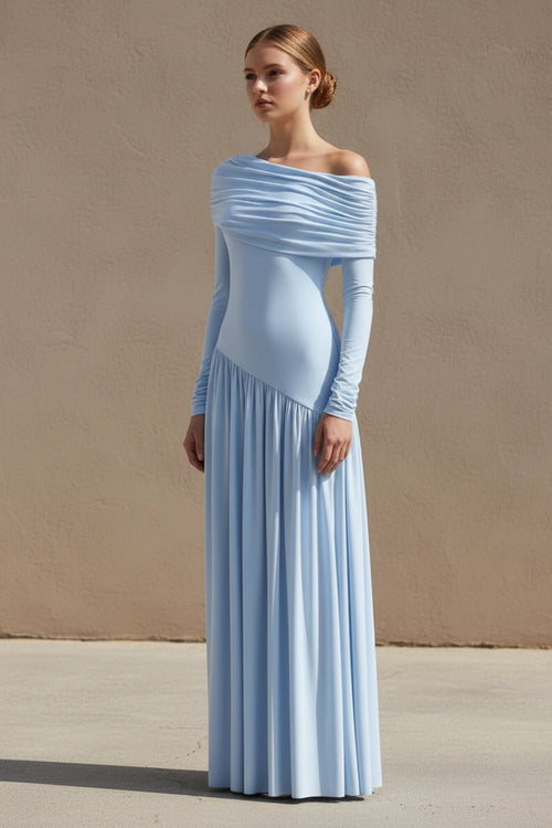 Asymmetric - Neck Maxi Dress in Sky Blue - SHE IS ME