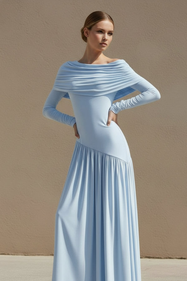 Asymmetric - Neck Maxi Dress in Sky Blue - SHE IS ME