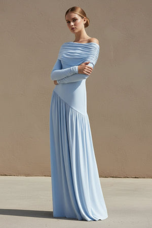 Asymmetric - Neck Maxi Dress in Sky Blue - SHE IS ME