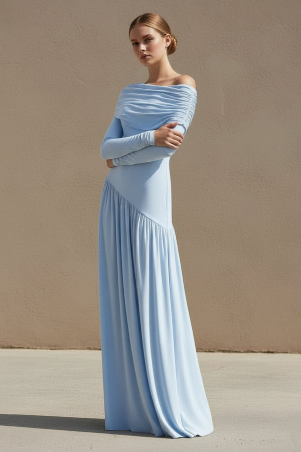 Asymmetric - Neck Maxi Dress in Sky Blue - SHE IS ME