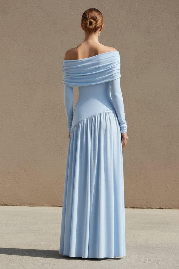 Asymmetric - Neck Maxi Dress in Sky Blue - SHE IS ME