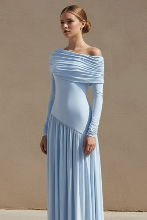 Asymmetric - Neck Maxi Dress in Sky Blue - SHE IS ME