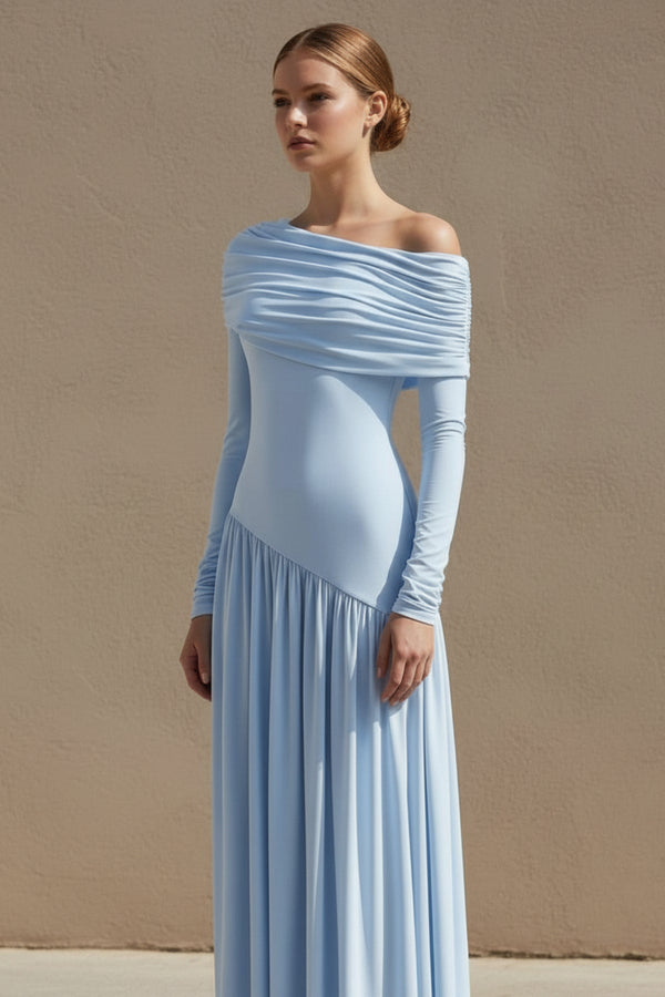 Asymmetric - Neck Maxi Dress in Sky Blue - SHE IS ME