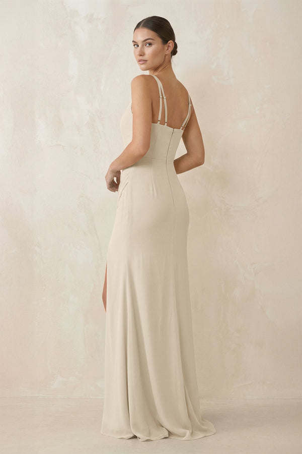 Cami Strap Chiffon Sheath Bridesmaid Gown in Champagne - SHE IS ME Bridesmaid Dresses