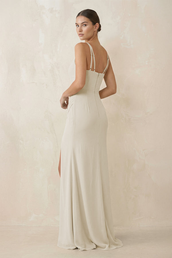 Cami Strap Chiffon Sheath Bridesmaid Gown in Dove Gray - SHE IS ME Bridesmaid Dresses