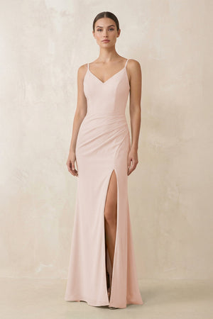 Cami Strap Chiffon Sheath Bridesmaid Gown in Pale Blush - SHE IS ME Bridesmaid Dresses